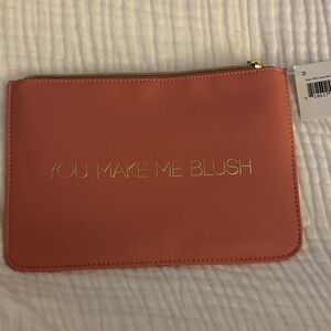 Coral Pouch with Gold Text